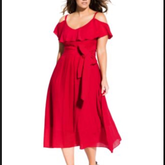 City Chic Dresses & Skirts - City Chic Romance Tie Red Off-Shoulder Dress NWT